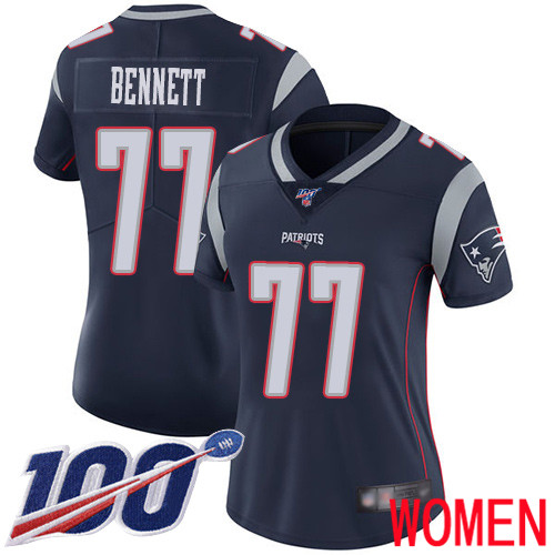 New England Patriots Football 77 100th Limited Navy Blue Women Michael Bennett Home NFL Jersey